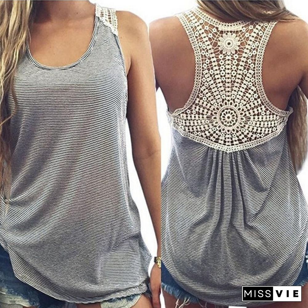 Fashion Women Summer Lace Vest Top Sleeveless Casual Tank Blouse Tops T-Shirt Fashion