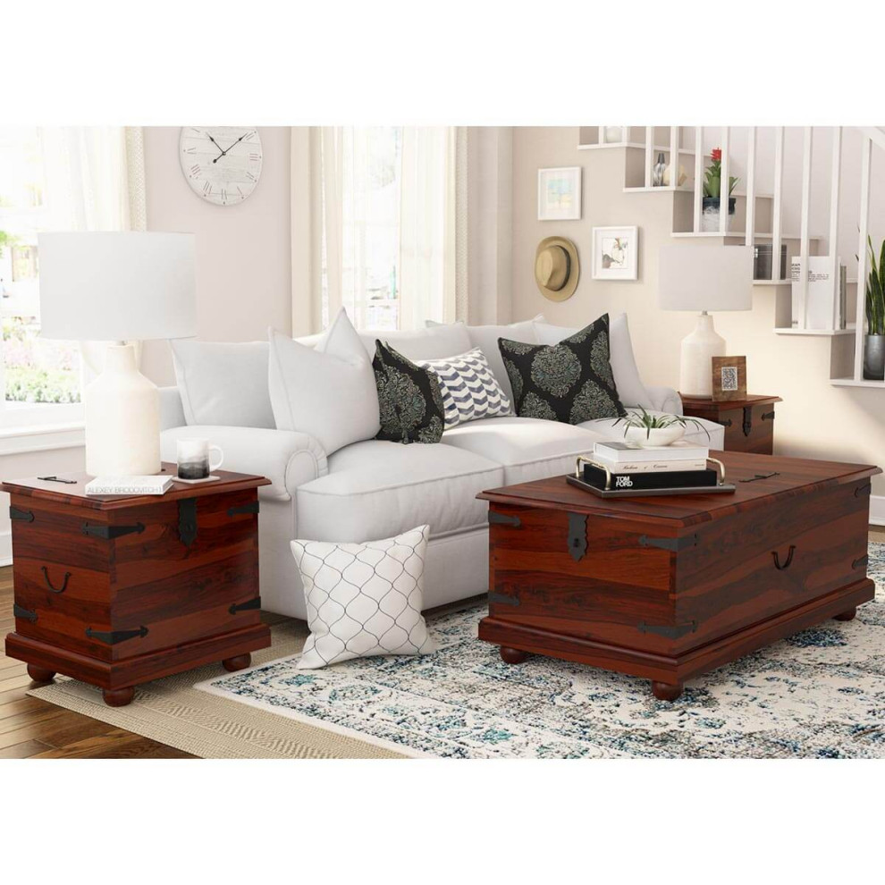 Kokanee Solid Wood Storage Trunk Coffee Table 3 Piece Set   Traditional   Coffee Table Sets   by Sierra Living Concepts Inc  Houzz