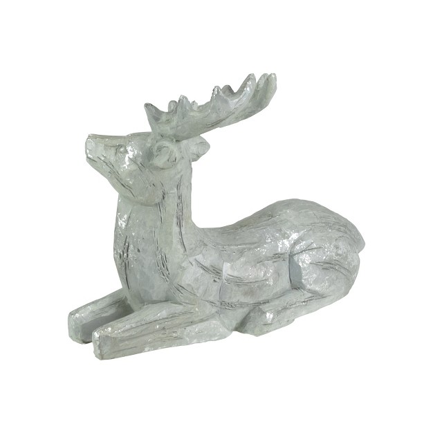 Gray And Silver Faux Wood Grain Sitting Deer Christmas Figure