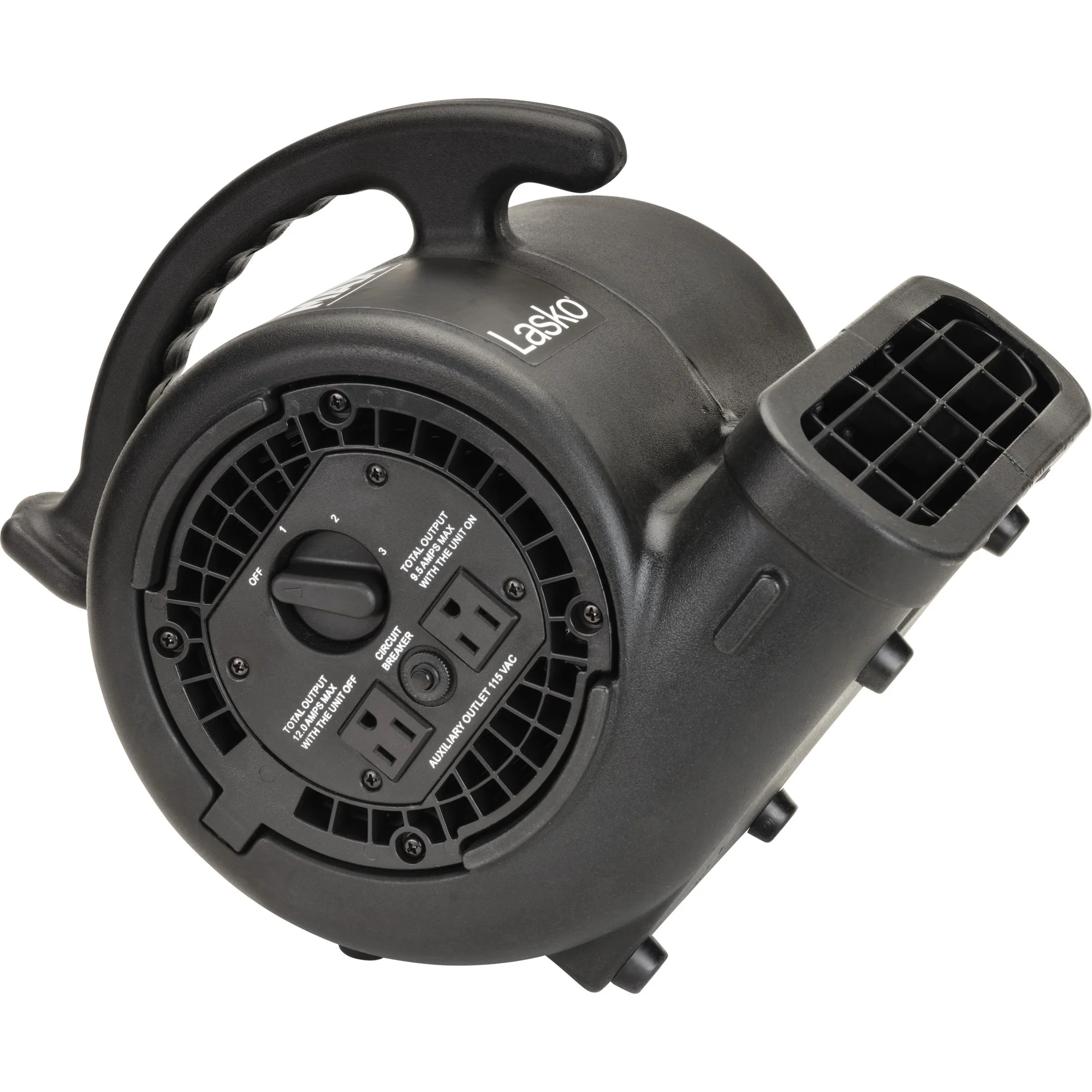 Lasko 3-Speed Super Fan Max Air Mover Floor Fan with Outlets， Black