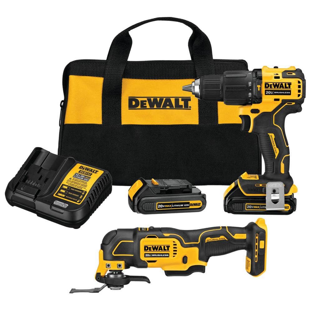 DEWALT ATOMIC 20V MAX Lithium-Ion Cordless Brushless Combo Kit with (2) 1.5Ah Batteries, Charger, and Bag DCK224C2