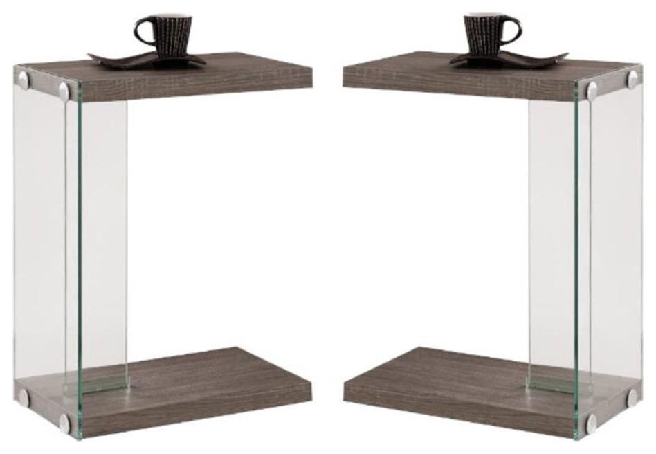 Home Square End Table in Weathered Gray and Clear   Set of 2   Contemporary   Side Tables And End Tables   by Homesquare  Houzz