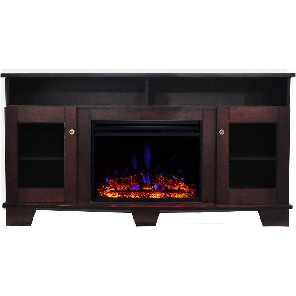 Cambridge Savona 59 in. Electric Fireplace Heater TV Stand in Mahogany with Enhanced Log Display and Remote CAM6022-1MAHLG3