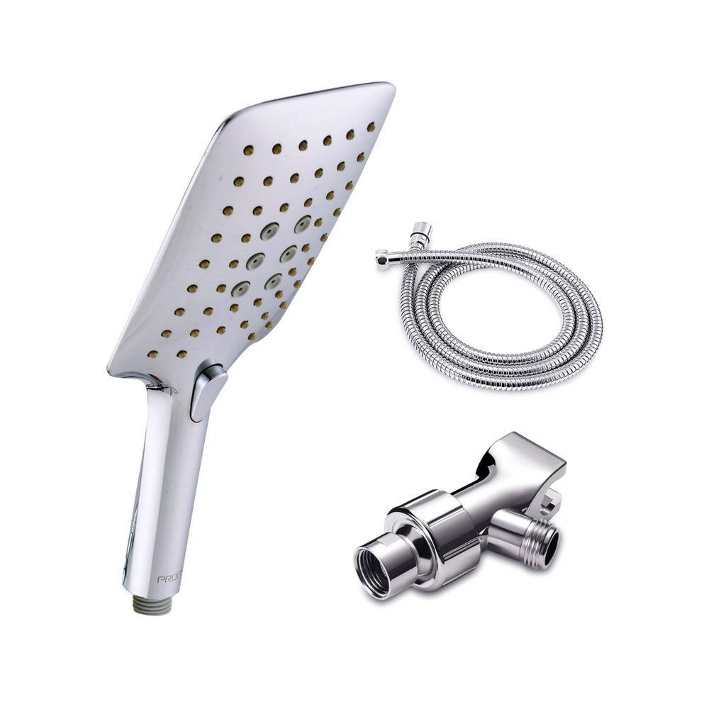 Aurora Decor ACA 3-Spray Patterns with 1.8 GPM 5 in. Rectangle Wall Mount Handheld Shower Head with Hose in Chrome SFMSHD2B12BN