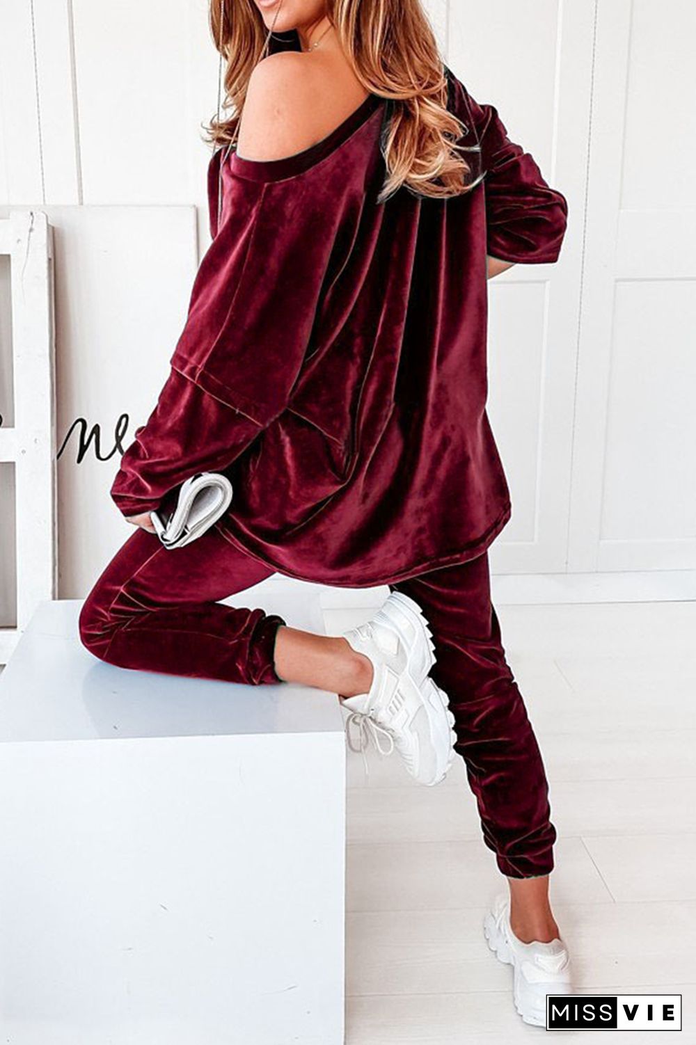 Velvet V Neck Top & Pants Set