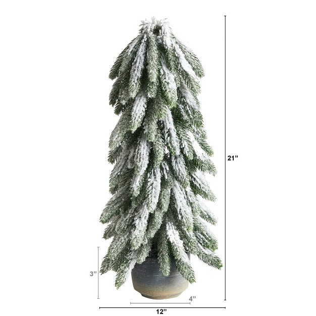 Nearly Natural 1.75-ft Flocked Artificial Christmas Tree In Decorative Planter