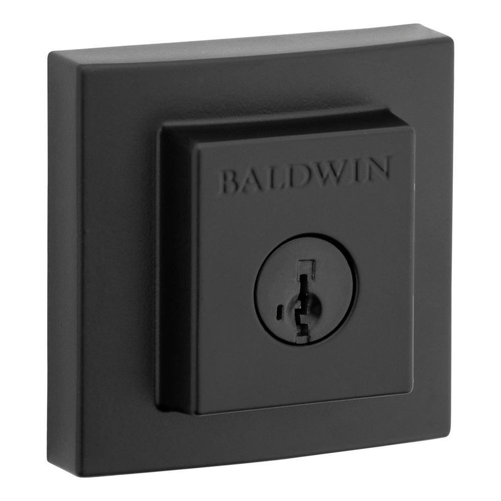 Baldwin Prestige Spyglass Matte Black Square Single Cylinder Deadbolt Featuring SmartKey Security 380SDB514SMTCPR