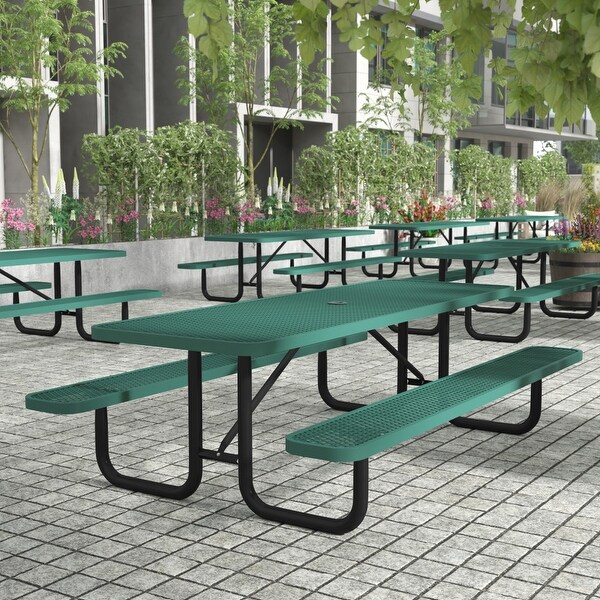 Commercial Grade Expanded Mesh Metal Outdoor Picnic Table with Anchors