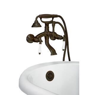 PELHAM  WHITE Vintage Style 3-Handle Wall Mount Claw Foot Tub Faucet with Porcelain Levers and Handshower in Oil Rubbed Bronze PW82555-P-ORB