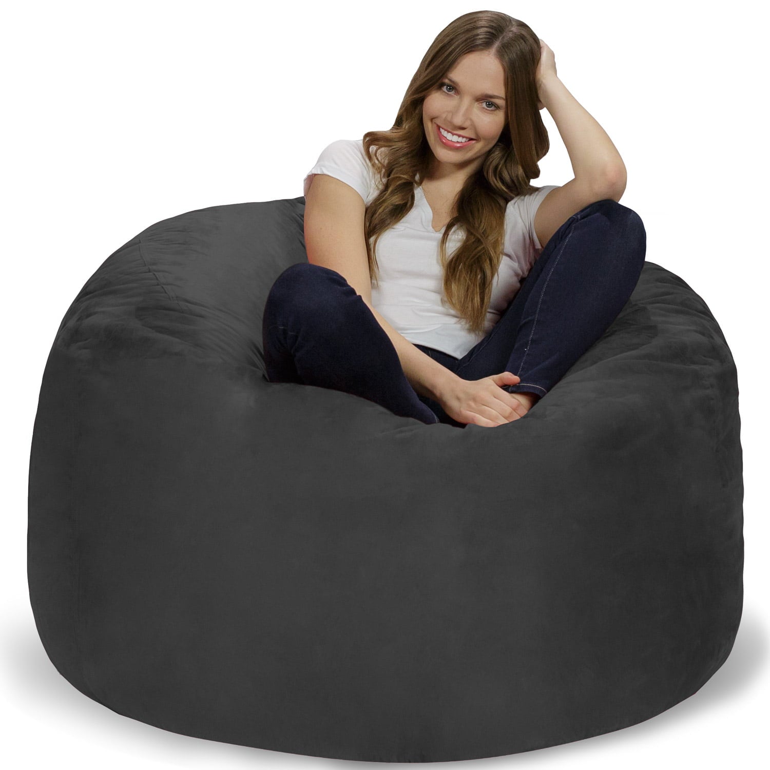 Chill Sack Bean Bag Chair, Memory Foam Lounger with Microsuede Cover, Kids, Adults, 4 ft, Charcoal