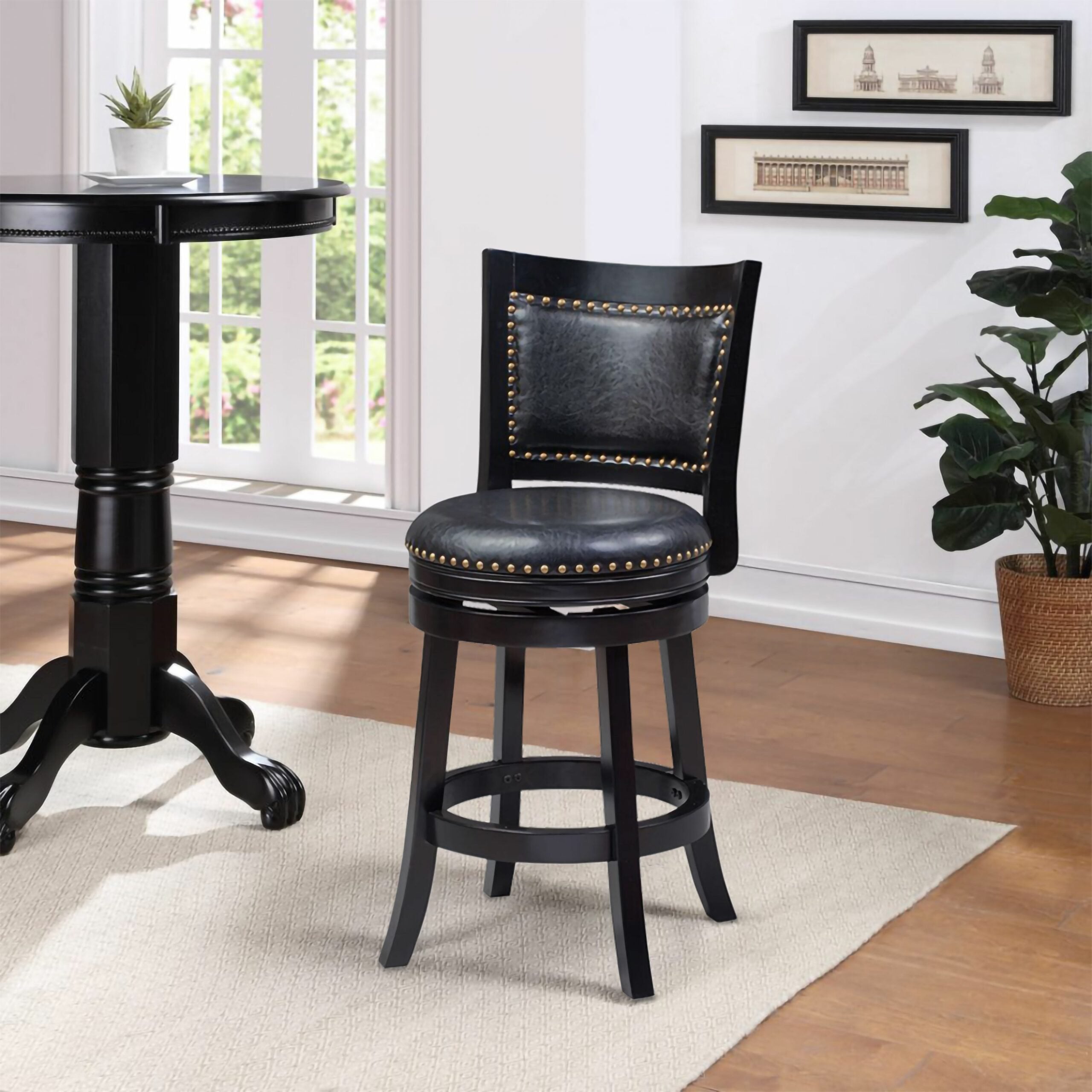 Boraam Bristol 24in. High Back Swivel Wood Counter Stool, Black