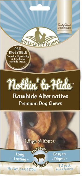 Fieldcrest Farms Nothin' To Hide Rawhide Alternative Premium Dog Chews Ring and Bone Beef Flavor Natural Chew Dog Treats， 12 count