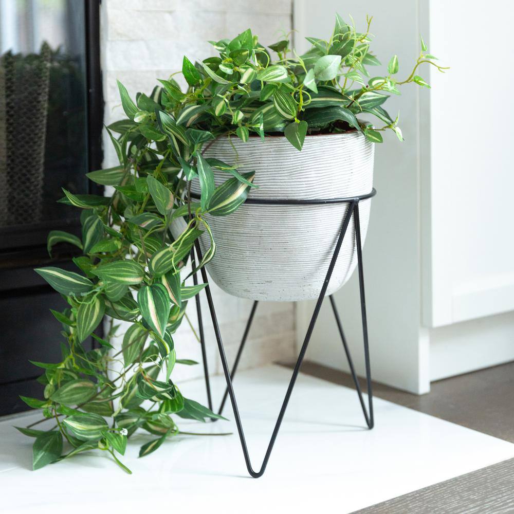 Flora Bunda 12.5 in. H Gray Cement Concrete Planter on Metal Stand Mid-Century Planter EM1745E-GY