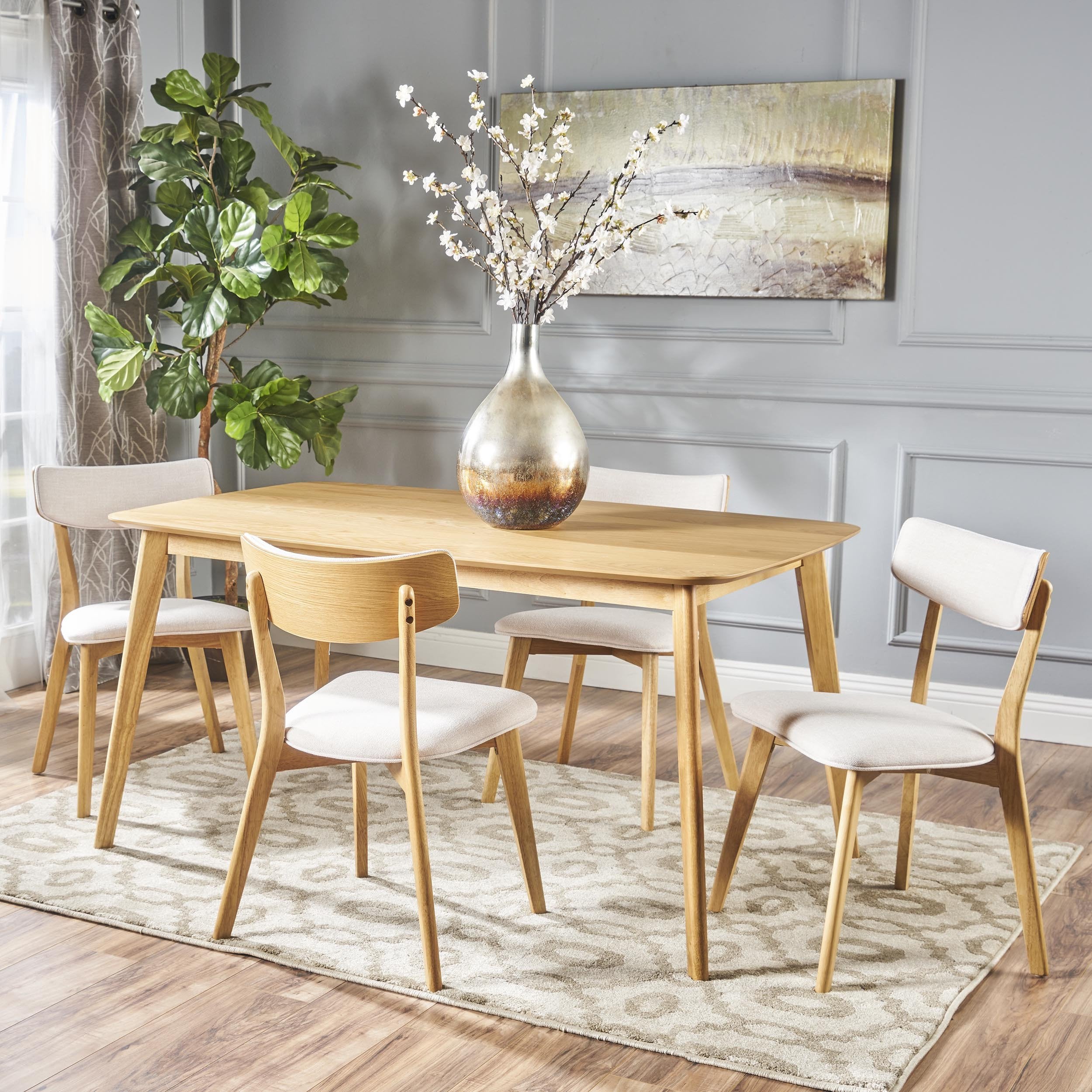 Aman Mid Century Natural Oak Finished 5 PC Dining Set