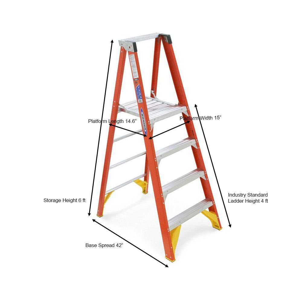 Werner 4 ft. Fiberglass Platform Ladder (10 ft. Reach Height) 300 lb. Load Capacity Type IA P6204