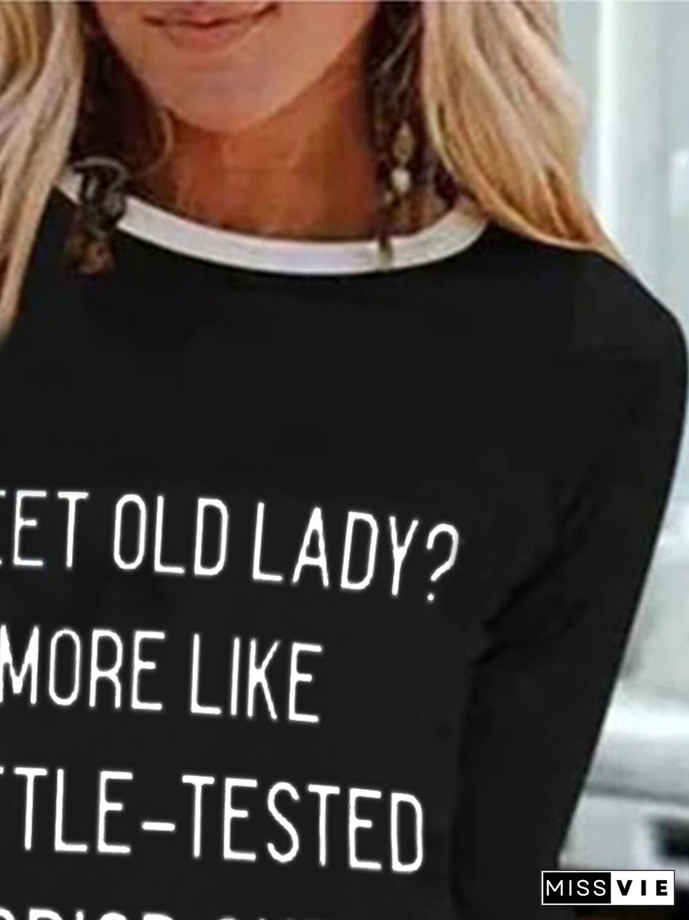 Letters Printed Long Sleeves Crew Neck Plus Size Casual Tops