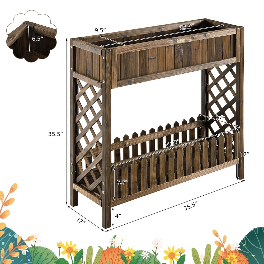 Costway 2 Tier Wood Raised Garden Bed Elevated Planter Box for   35.5''x 12''x 35.5''