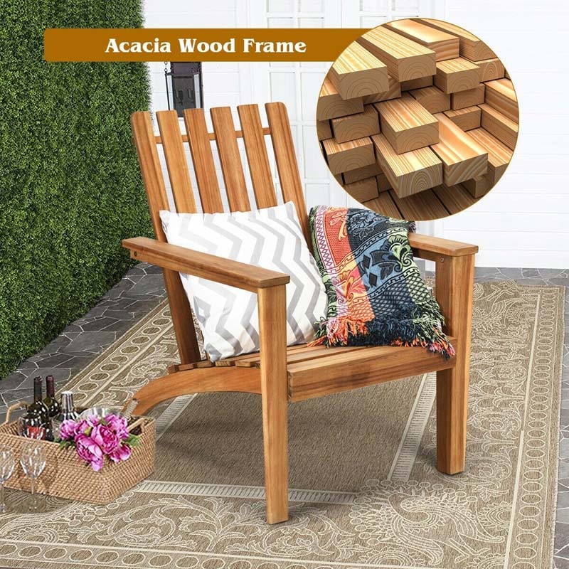 Adirondack Chair Acacia Wood Outdoor Patio Chair, Weather Resistant Campfire Chair for Lawn Seating