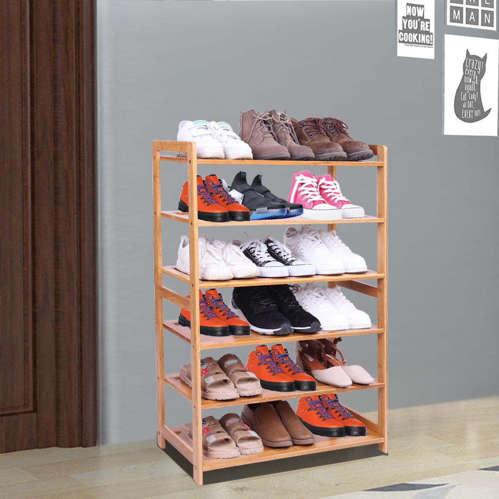 Zimtown Bamboo Wood 6-Tier Shoe Rack Pairs Entryway Shoe Shelf Tower Shoe Storage Organizer for Closet Hallway Living Room Bedroom Dorm Natural