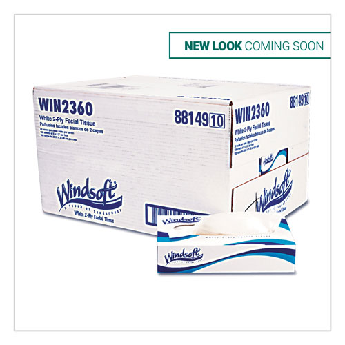 Windsoft Facial Tissue | 2 Ply， White， Flat Pop-Up Box， 100 Sheets