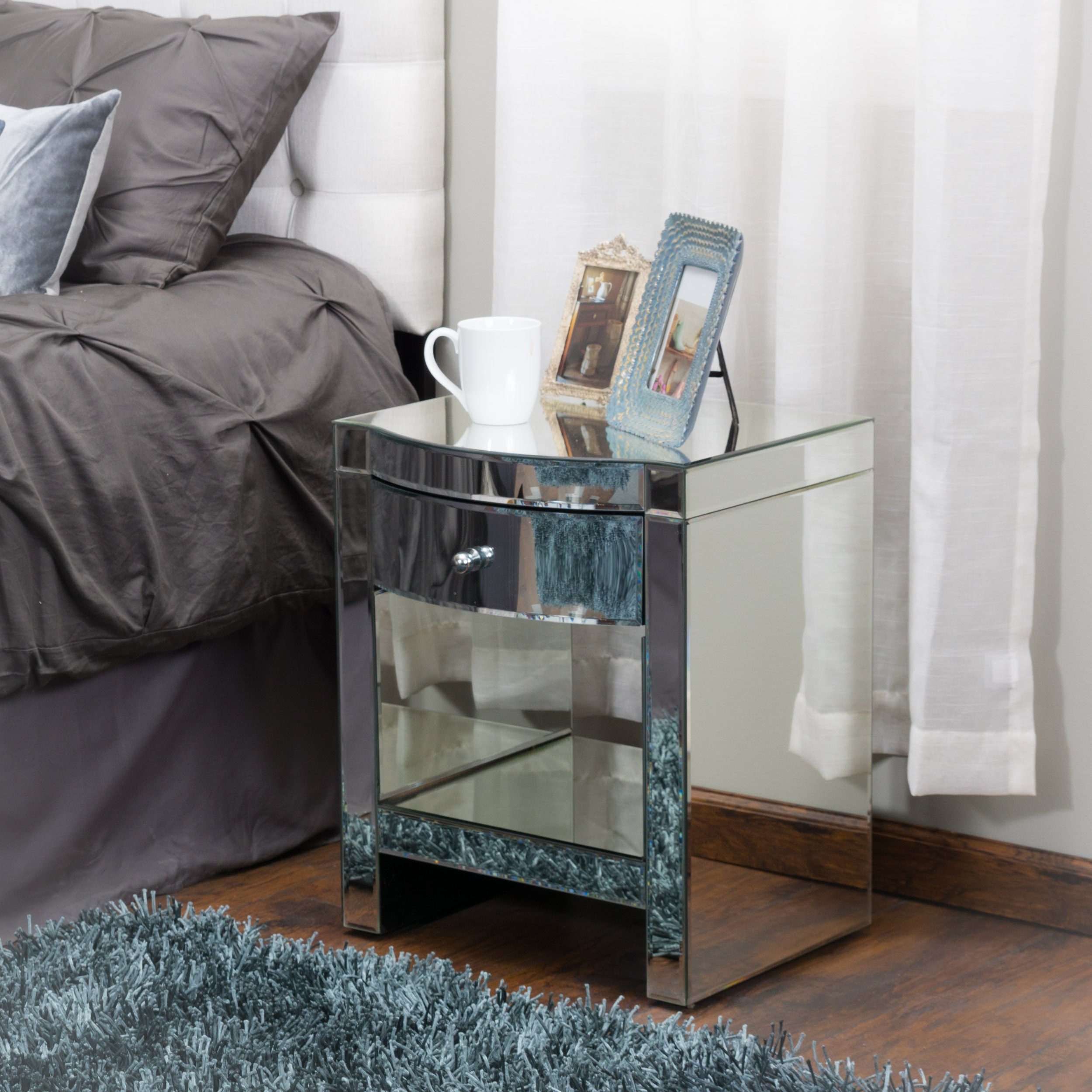 Jacinda Mirrored Single Drawer Nightstand