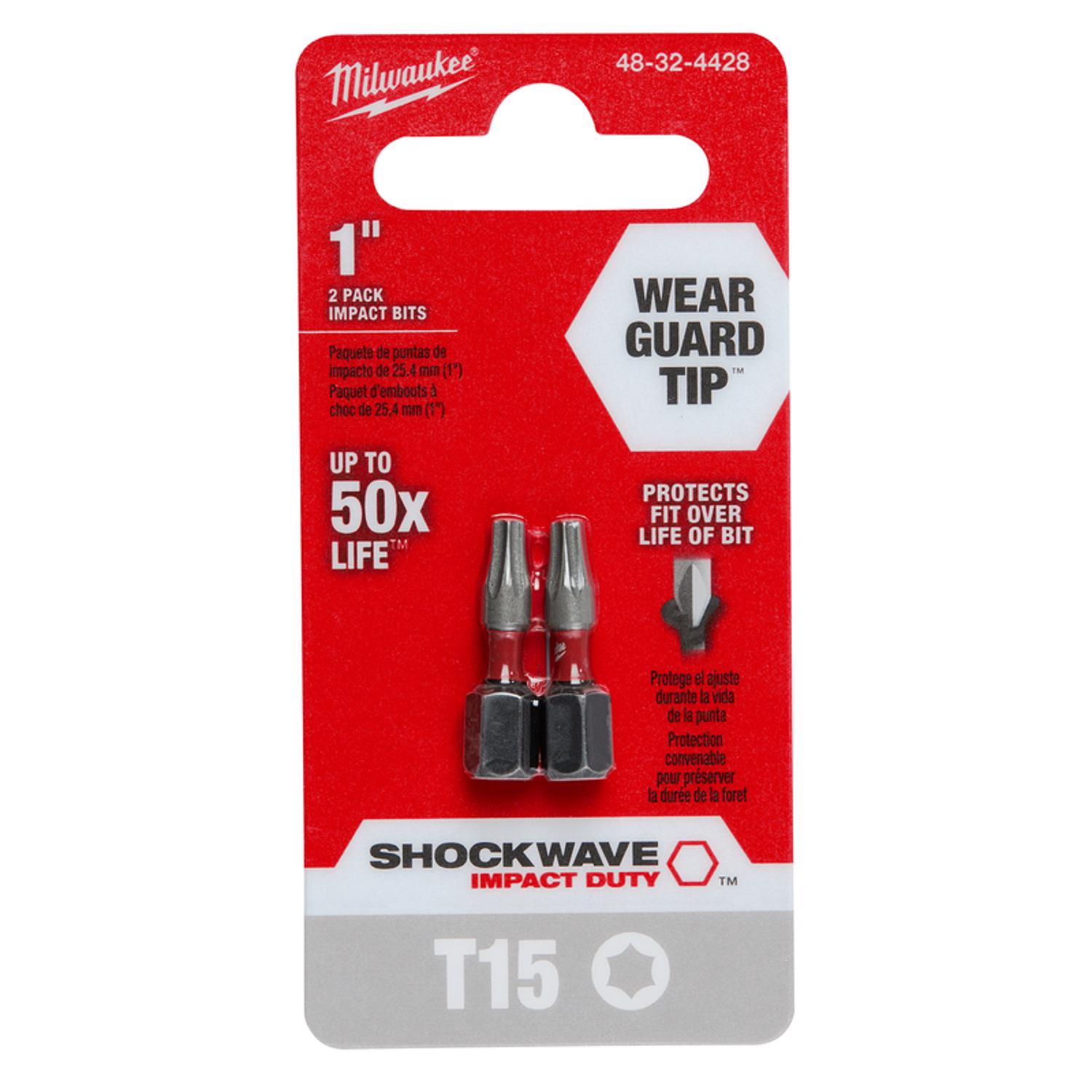 MW Shockwave Torx T15 X 1 in. L Impact Insert Bit Steel 2 pc