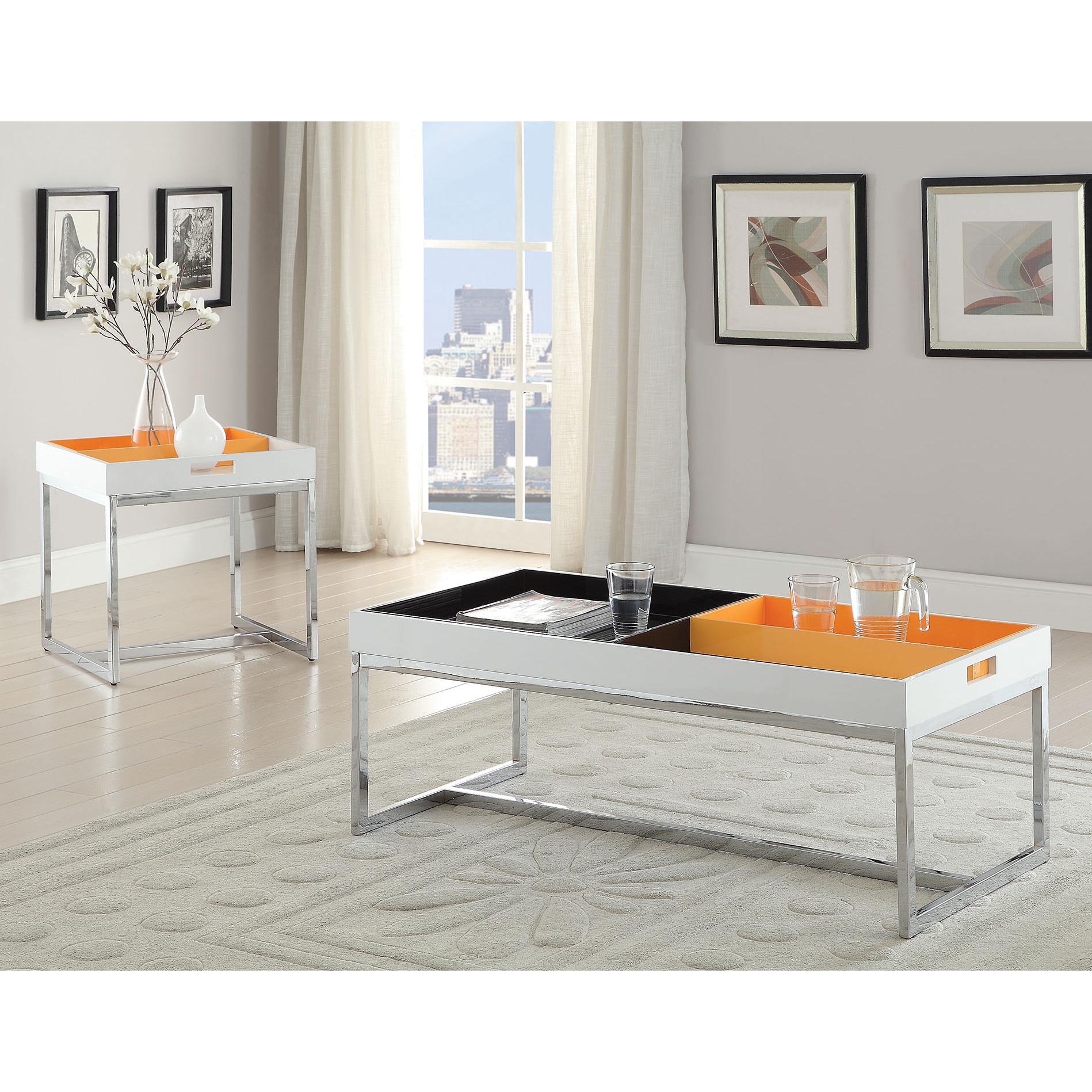 Maisie White/Black/Orange/Chrome Coffee/End Table