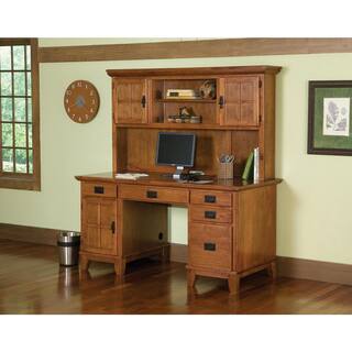 HOMESTYLES 58 in. Rectangular Cottage Oak 5 Drawer Computer Desk with Solid Wood Material 5180-184