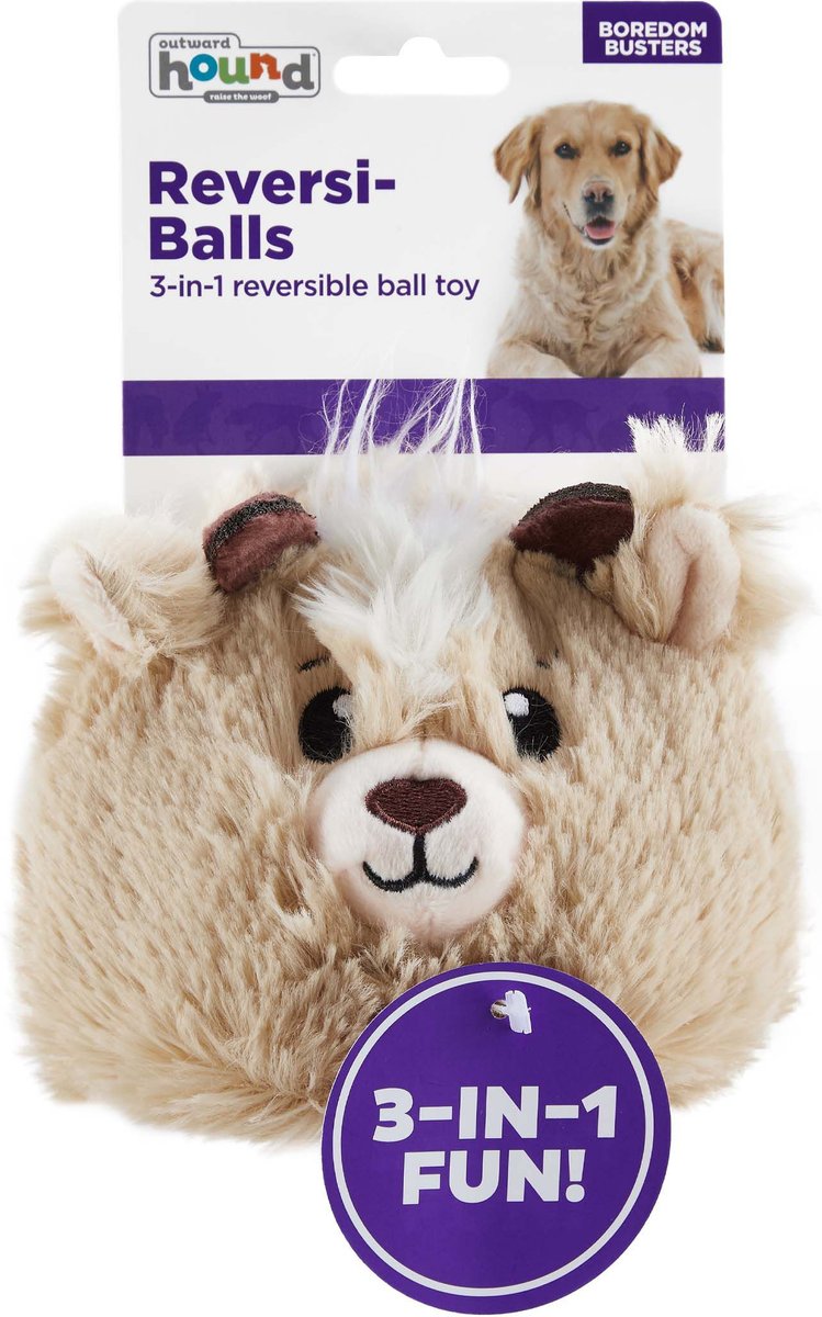 Outward Hound Reversi-Balls Antelope Spike Ball Inside Reversible Plush Shell Dog Toy， Brown