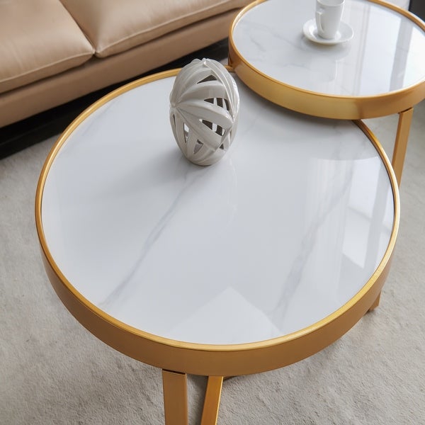 Modern Nesting Coffee Table in Metal Frame with Round Tabletop