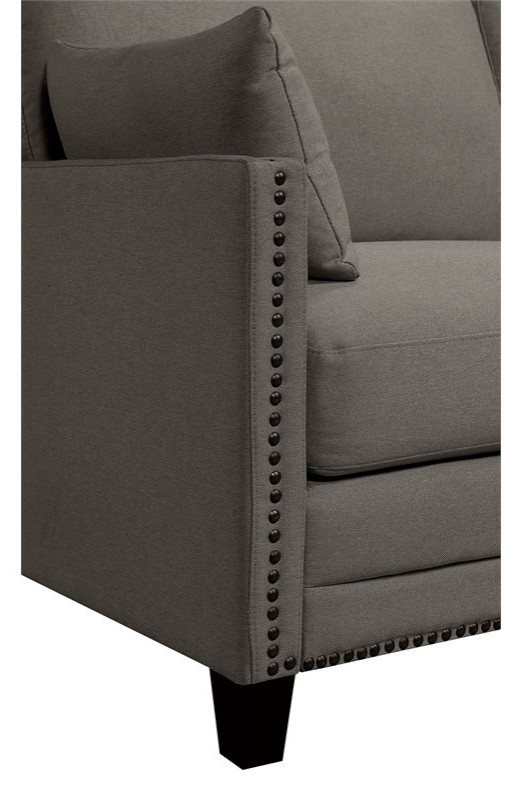 Elle Decor Bella Nailhead Fabric Sofa in French Gray   Transitional   Sofas   by Homesquare  Houzz