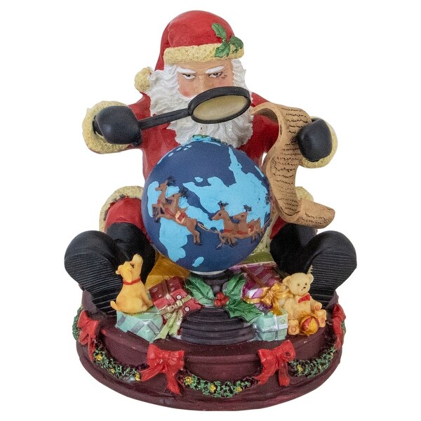 Musical Santa Claus Checking His List with a World Globe Christmas Figure