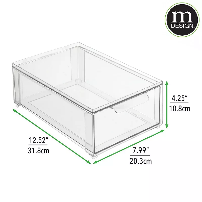 mDesign Clarity 8 x 12 x 4 Plastic Stackable Bathroom Storage Organizer with Drawer， 4 Pack