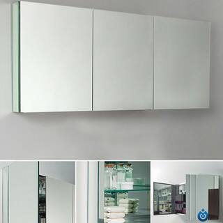 Fresca 59 in. W x 26 in. H x 5 in. D Frameless Glass Recessed or Surface-Mount 4-Shelf Bathroom Medicine Cabinet FMC8019