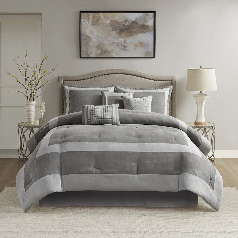 Madison Park William 7-Piece Faux Suede Comforter Set with Throw Pillows