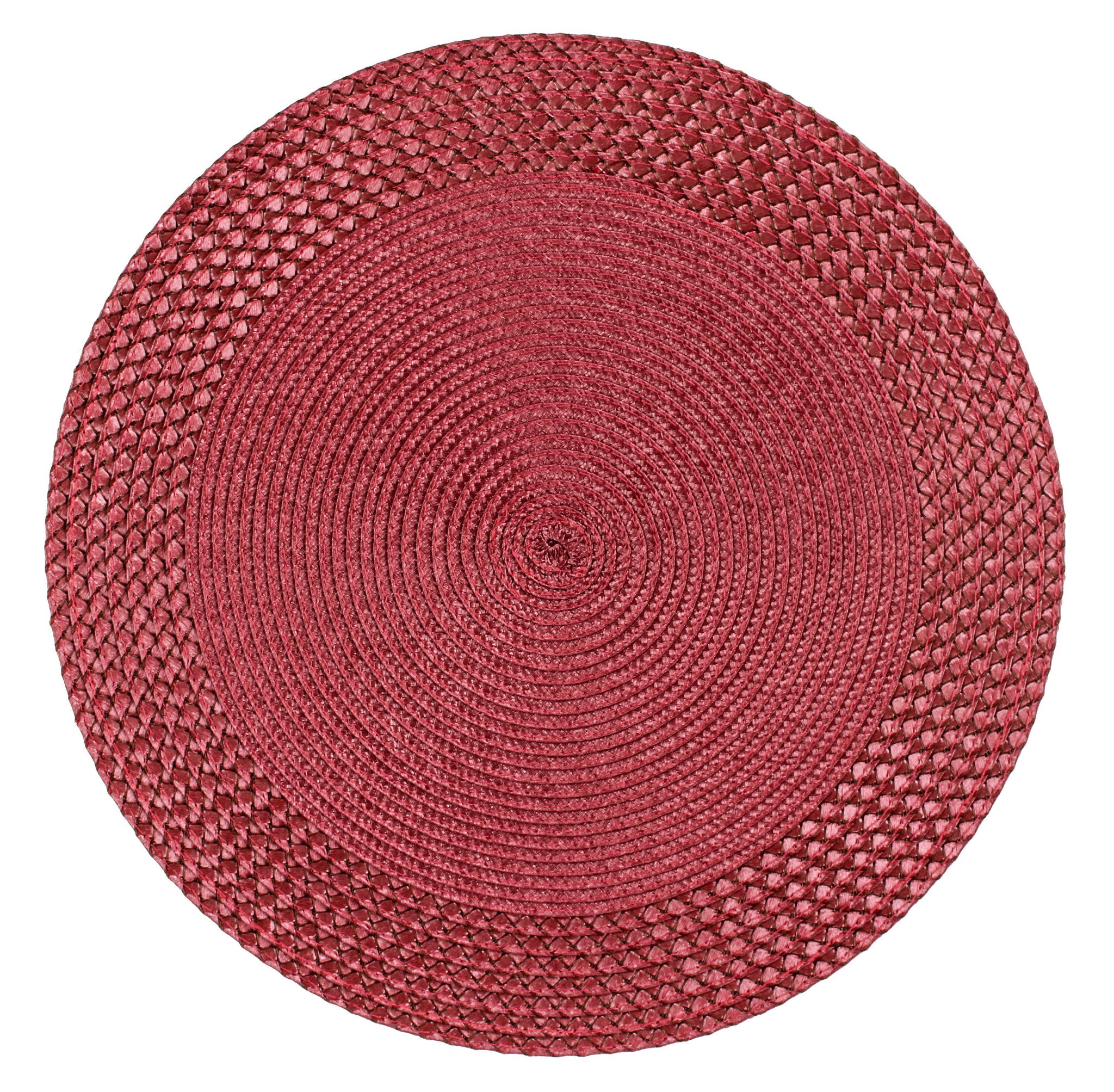 Rome Woven Braided Stitch Edge Table Placemats 15 Inches Round Set of 4 Non-Slip Dining and Kitchen Table Mats Burgundy