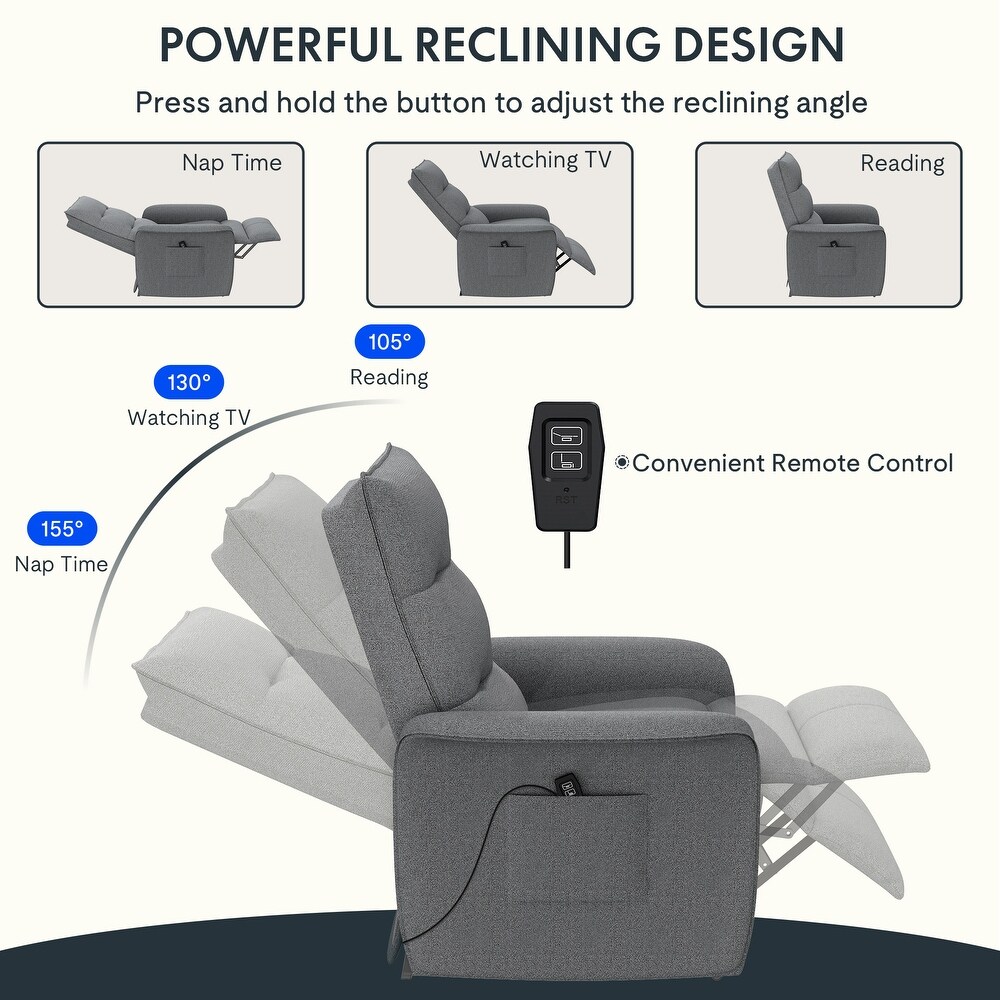 FlexiSpot Electric Power Recliner Sofa Home Living Overstuffed Single Reclining Sofa with 2 Side Pockets