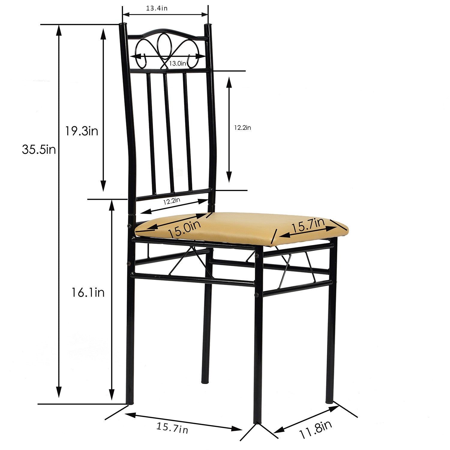 5 Piece Dining Table Set, Wood & Metal Dining Set for 4, Modern Kitchen Table and 2 PU Cushion Chairs Sets, Beech