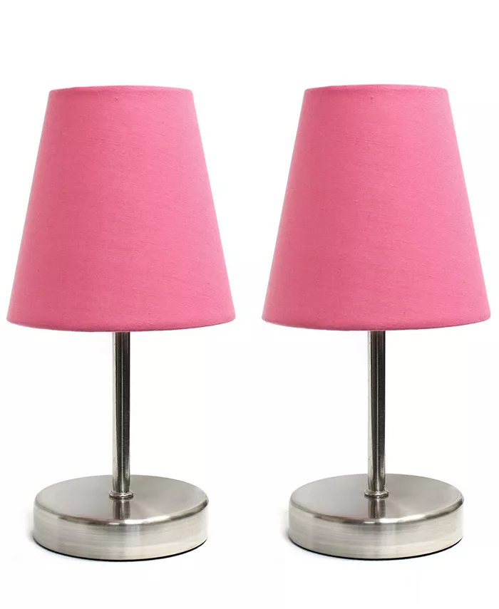 All The Rages Simple Designs Sand Nickel Mini Basic Table Lamp with Fabric Shade 2 Pack Set