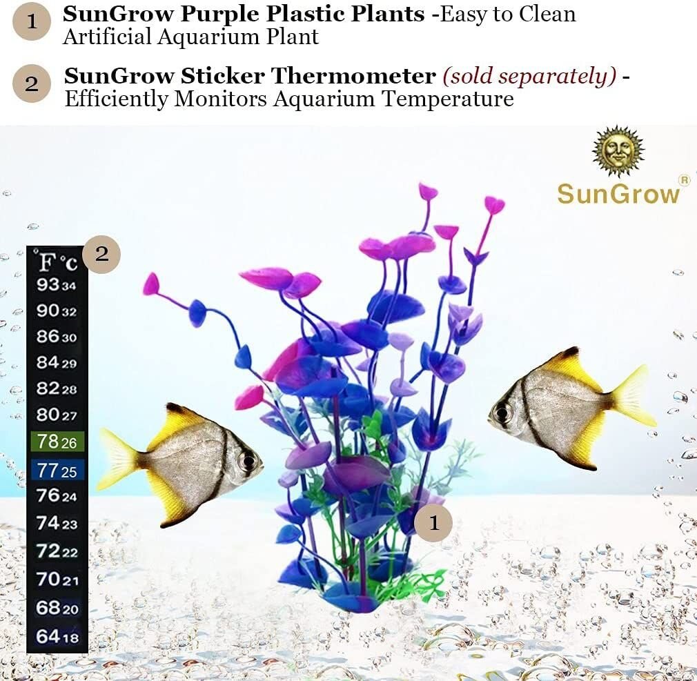 SunGrow Artificial Aquarium Plant， Purple， 9-in， 3 count