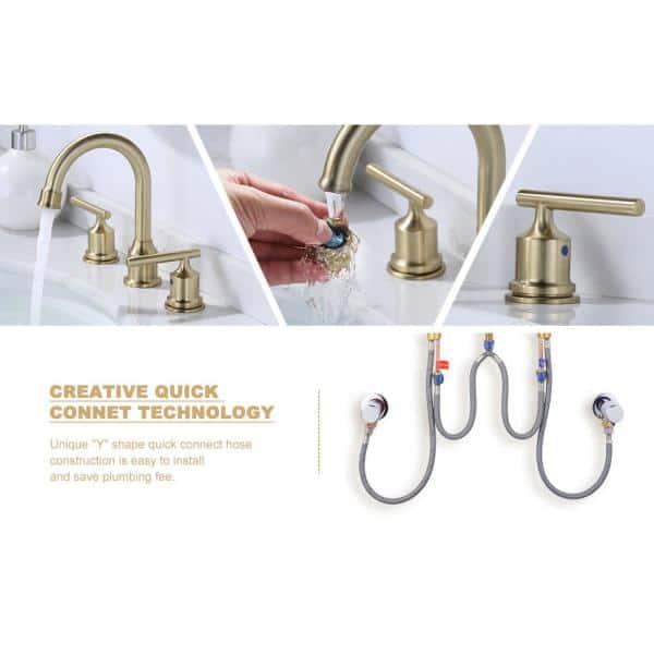 WOWOW 8 in Widespread DoubleHandle Bathroom Faucet with Drain Kit in Brushed Nickel