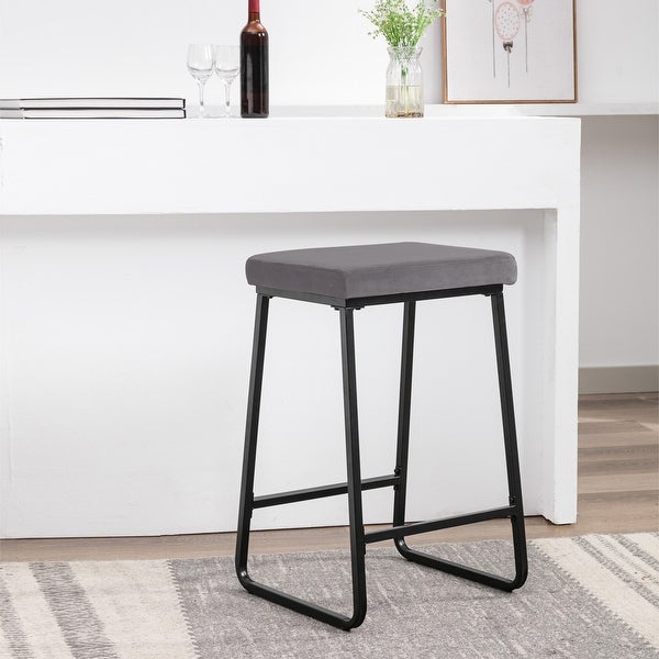 Porthos Home Samu Bar Stools Set of 2， Velvet Upholstery， Iron Legs