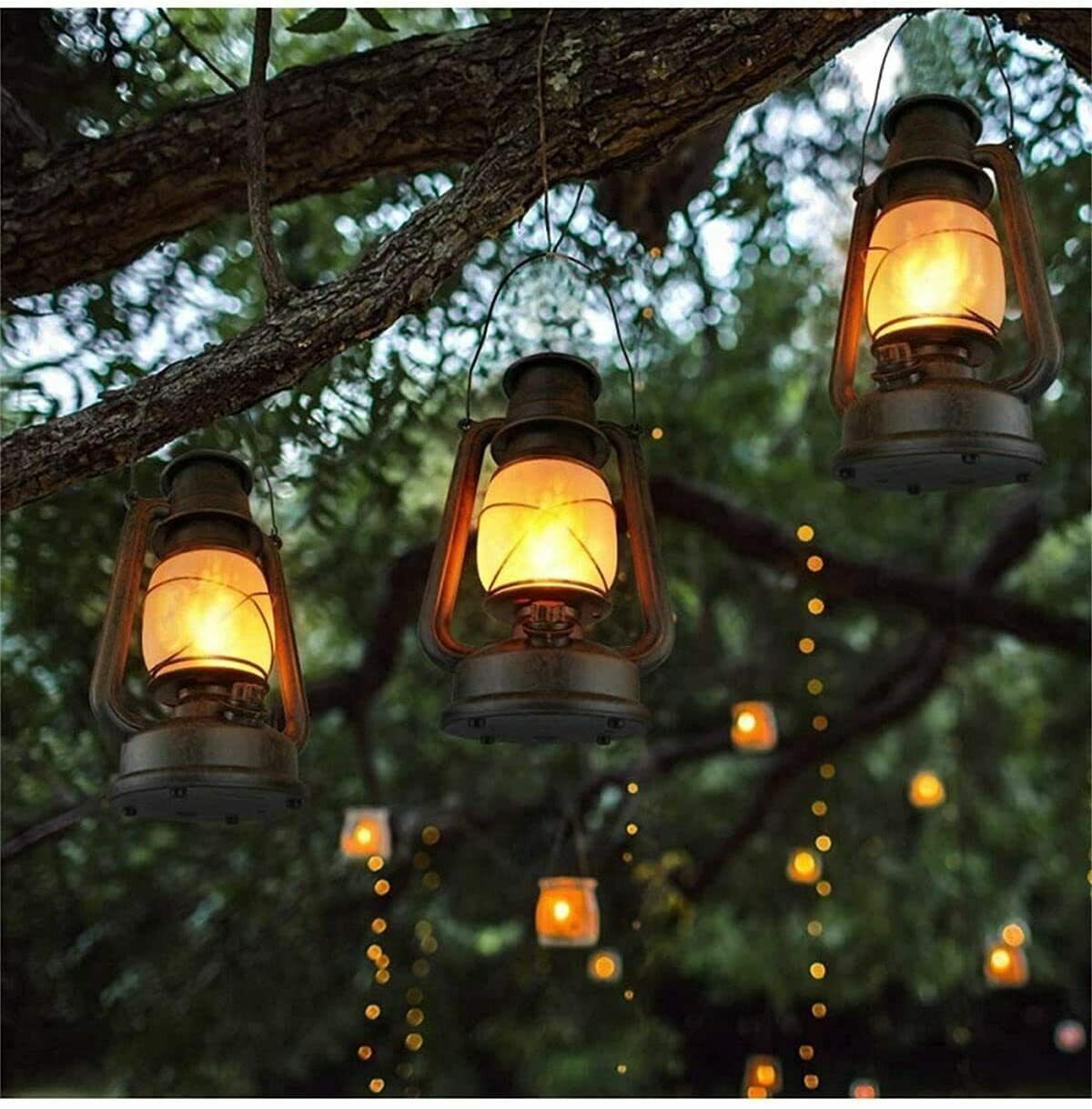 2 Pack Rustic Solar Flicker Flame Lantern Hanging Lights Outdoor Lamp Waterproof