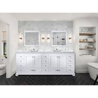 Lexora Dukes 84 in. W x 22 in. D White Double Bath Vanity White Quartz Top and 34 in. Mirrors LD342284DAWQM34