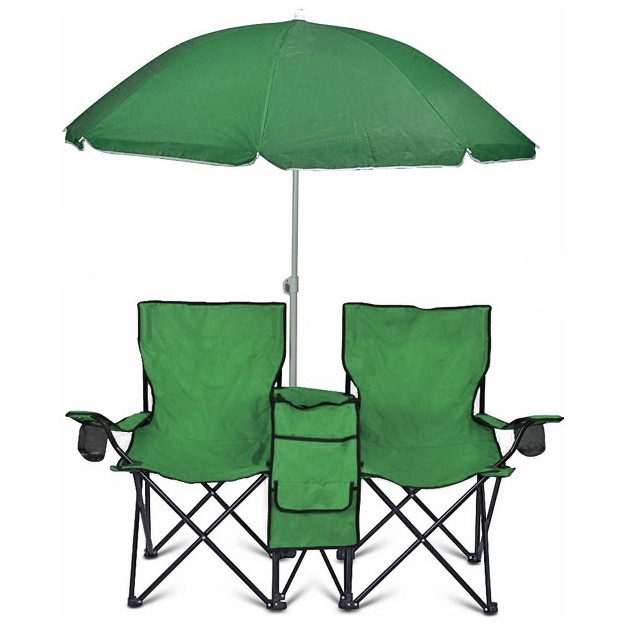 Goteam Portable Double Folding Chair W removable Umbrella Cooler Bag And Carry Case