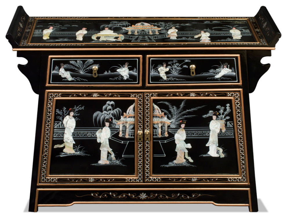Black Lacquer Mother of Pearl Motif Oriental Altar Style Cabinet   Asian   Accent Chests And Cabinets   by China Furniture and Arts  Houzz