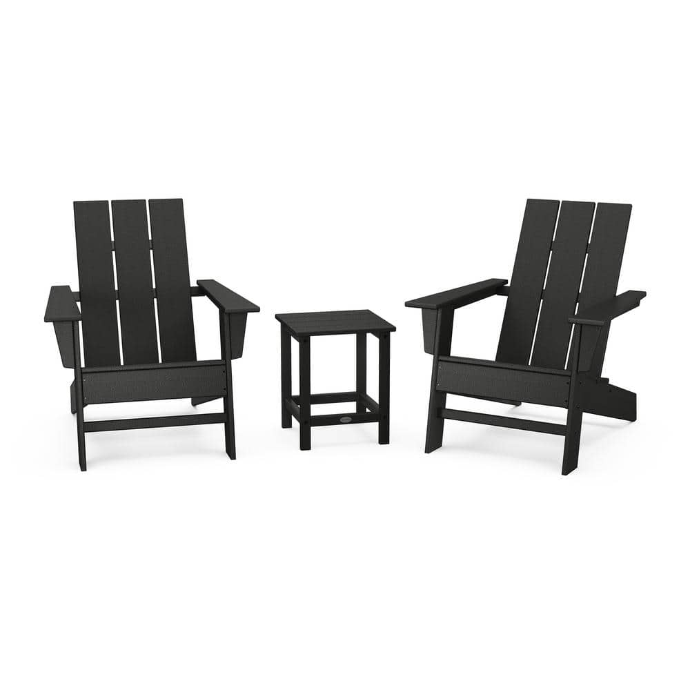 POLYWOOD Grant Park Black Plastic Outdoor Adirondack Chair Plastic 3Piece Set