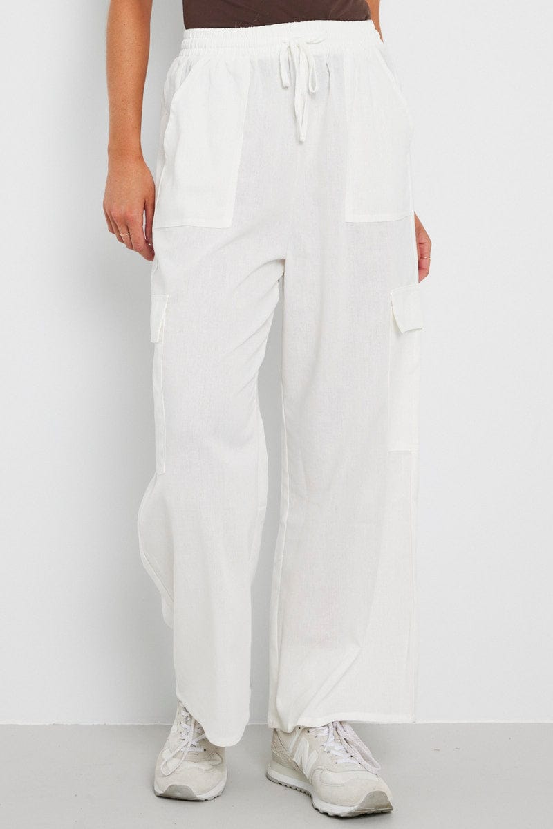 White Relaxed Cargo Pant Elasticated Waist