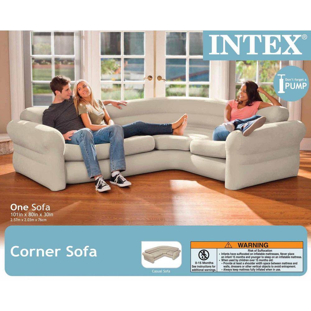 Intex Inflatable Corner Living Room Neutral Sectional Sofa (2-Pack) 2 x 68575EP