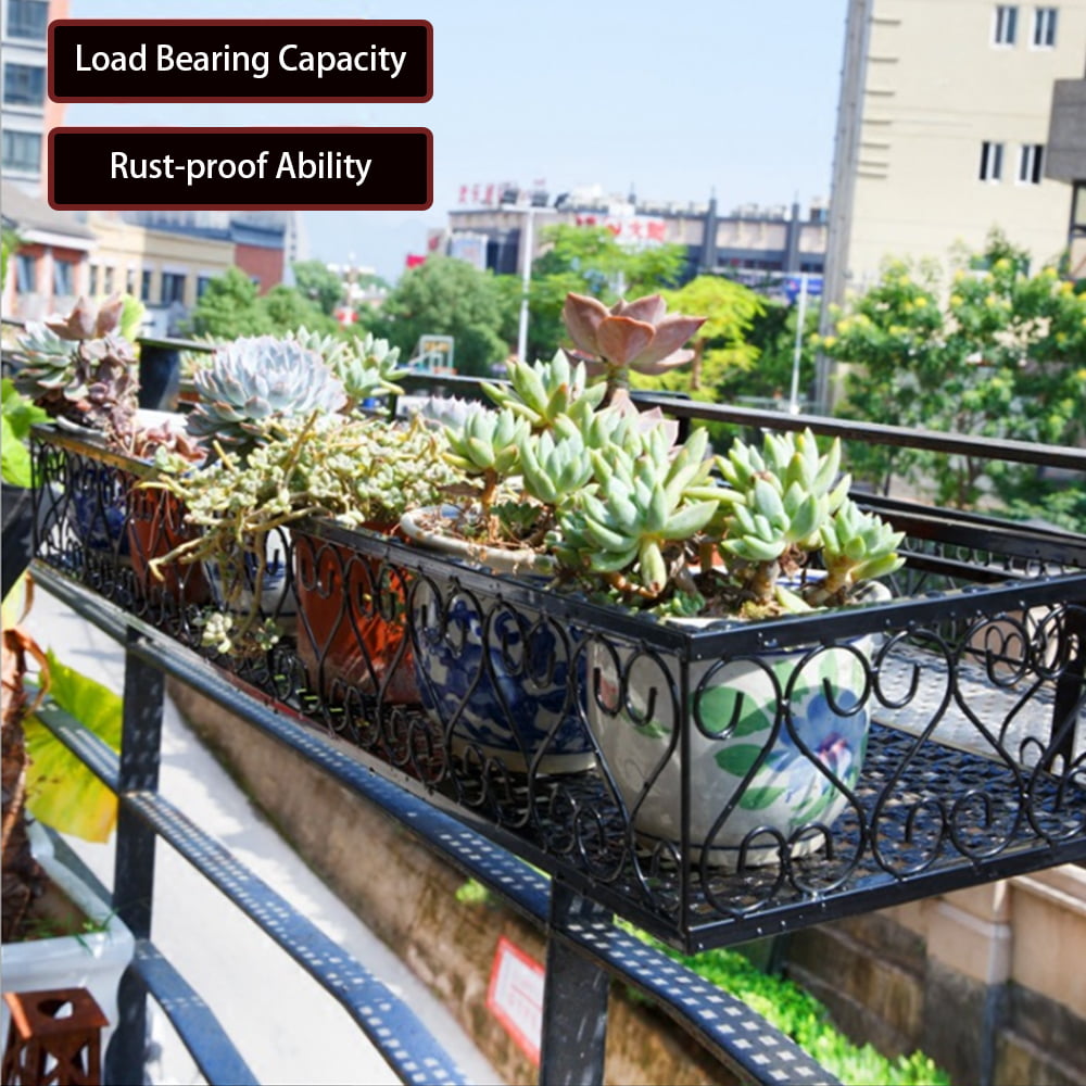 Iron -ing Flower Railing Shelf Basket with Hooks Balcony Planter Pots Stand Holder for Outside 1-Tier